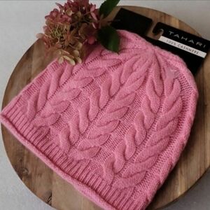 Tahari 100% Cashmere Cable Knit Beanie